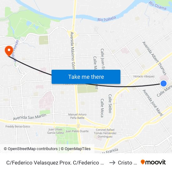 C/Federico Velasquez Prox. C/Federico Bermudez to Cristo Rey map