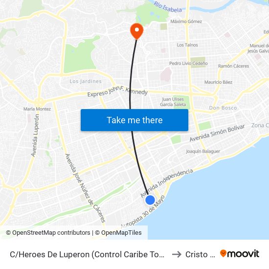 C/Heroes De Luperon (Control Caribe Tours Urbano) to Cristo Rey map