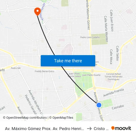 Av. Máximo Gómez Prox. Av. Pedro Henriquez Ureña to Cristo Rey map