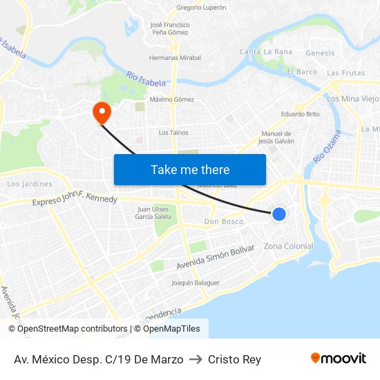 Av. México Desp. C/19 De Marzo to Cristo Rey map