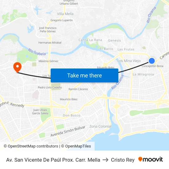 Av. San Vicente De Paúl Prox. Carr. Mella to Cristo Rey map