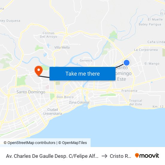 Av. Charles De Gaulle Desp. C/Felipe Alfau to Cristo Rey map