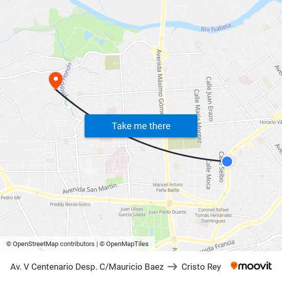 Av. V Centenario Desp. C/Mauricio Baez to Cristo Rey map