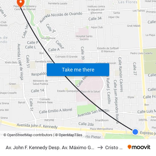 Av. John F. Kennedy Desp. Av. Máximo Gómez to Cristo Rey map