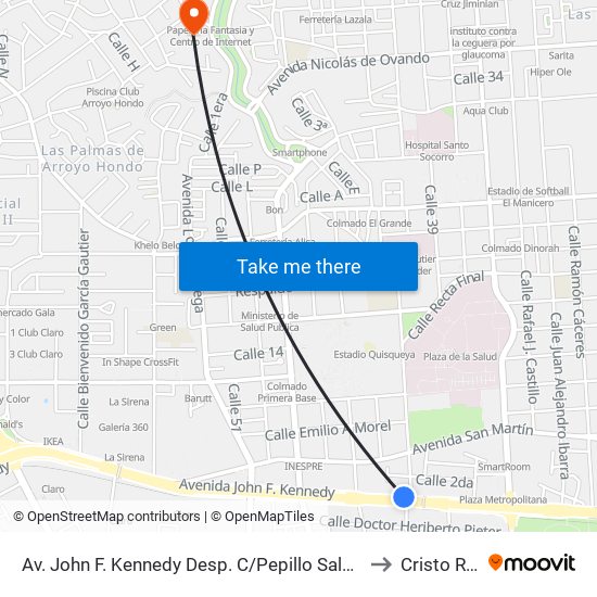 Av. John F. Kennedy Desp. C/Pepillo Salcedo to Cristo Rey map