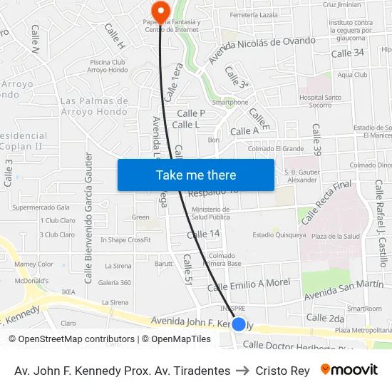 Av. John F. Kennedy Prox. Av. Tiradentes to Cristo Rey map