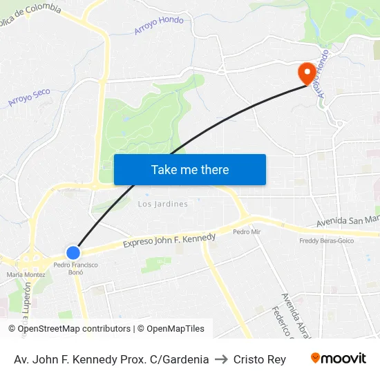 Av. John F. Kennedy Prox. C/Gardenia to Cristo Rey map