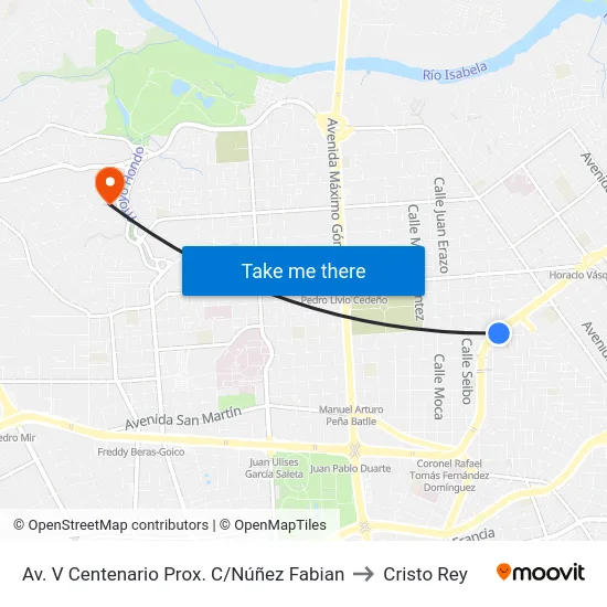 Av. V Centenario Prox. C/Núñez Fabian to Cristo Rey map