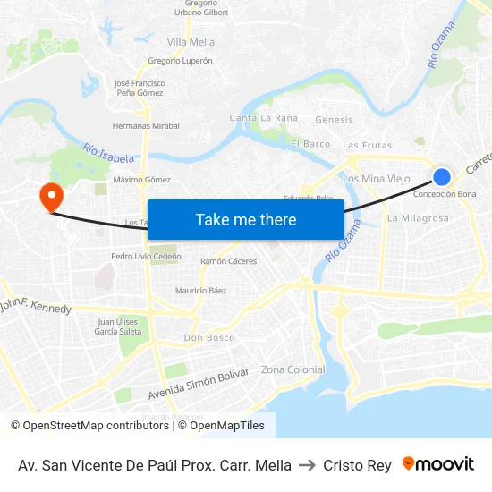 Av. San Vicente De Paúl Prox. Carr. Mella to Cristo Rey map