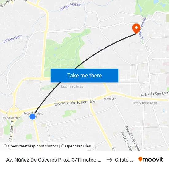 Av. Núñez De Cáceres Prox. C/Timoteo Ogando to Cristo Rey map