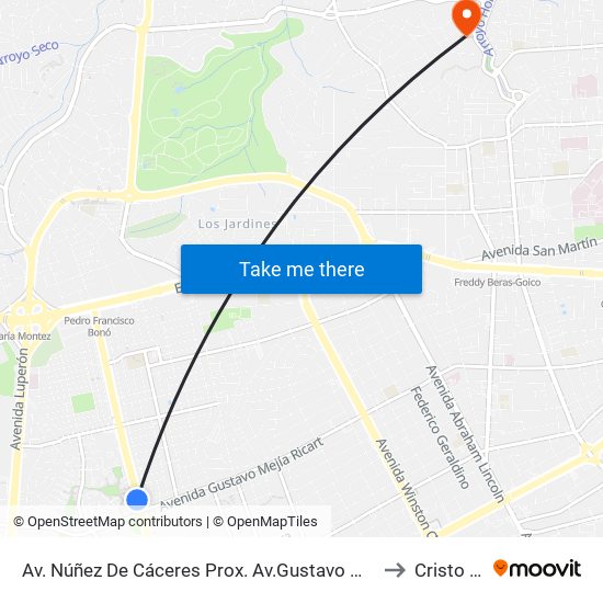 Av. Núñez De Cáceres Prox. Av.Gustavo Mejia Ricart to Cristo Rey map