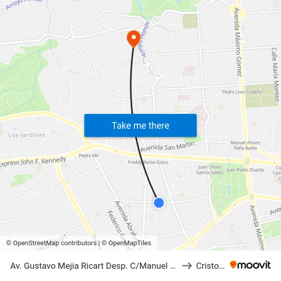 Av. Gustavo Mejia Ricart Desp. C/Manuel De Jesús Goico to Cristo Rey map