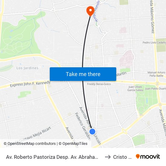 Av. Roberto Pastoriza Desp. Av. Abraham Lincoln to Cristo Rey map