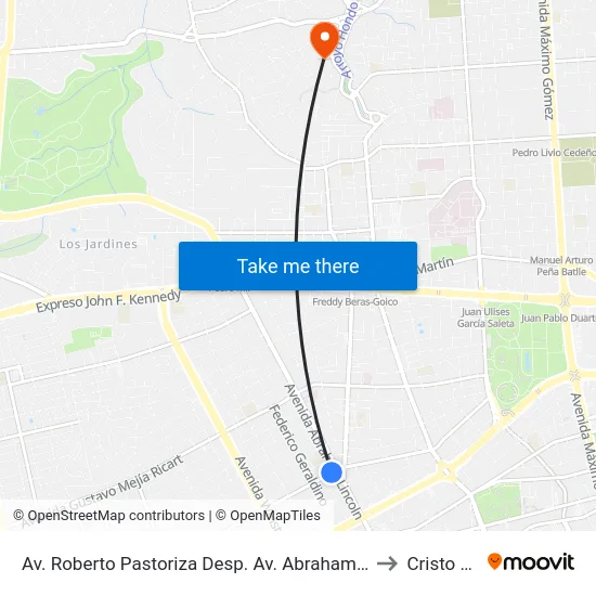 Av. Roberto Pastoriza Desp. Av. Abraham Lincoln to Cristo Rey map