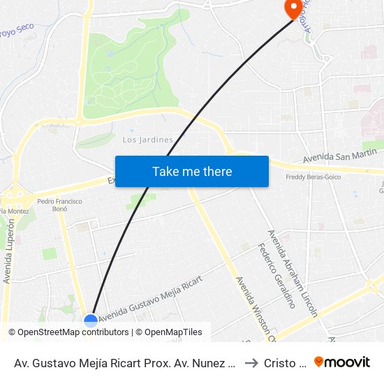 Av. Gustavo Mejía Ricart Prox. Av. Nunez De Caceres to Cristo Rey map