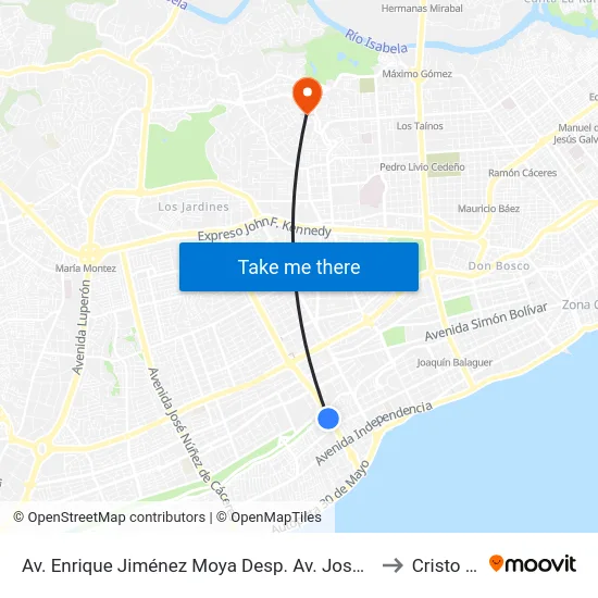 Av. Enrique Jiménez Moya Desp. Av. José Contreras to Cristo Rey map