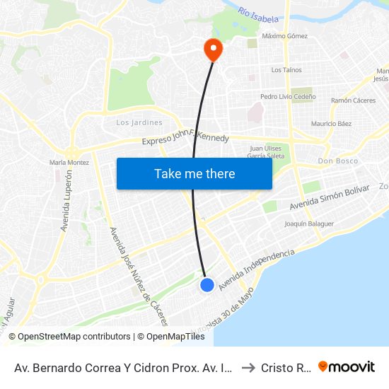 Av. Bernardo Correa Y Cidron Prox. Av. Italia to Cristo Rey map