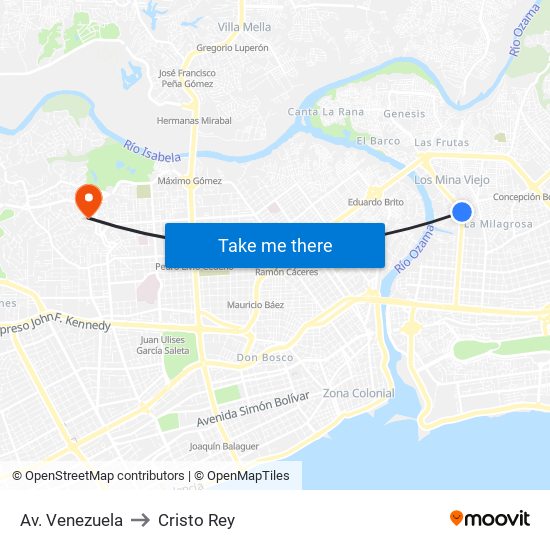 Av. Venezuela to Cristo Rey map