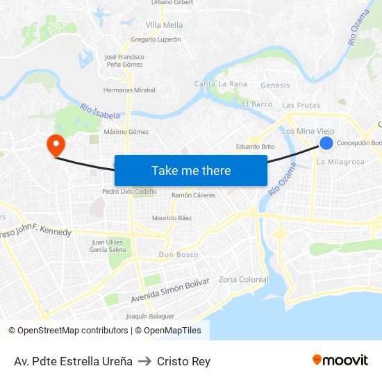 Av. Pdte Estrella Ureña to Cristo Rey map