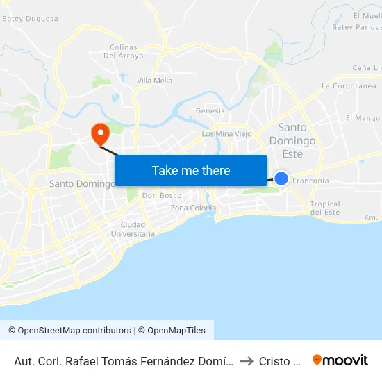Aut. Corl. Rafael Tomás Fernández Domínguez to Cristo Rey map
