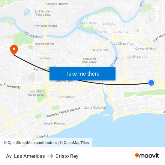 Av. Las Americas to Cristo Rey map