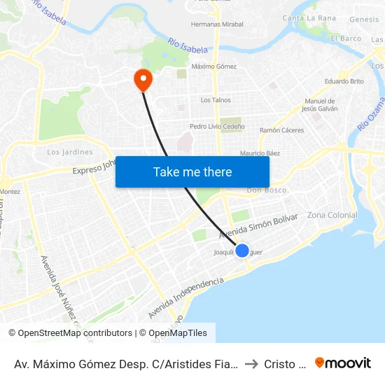 Av. Máximo Gómez Desp. C/Aristides Fiallo Cabral to Cristo Rey map