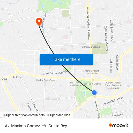 Av. Maximo Gomez to Cristo Rey map