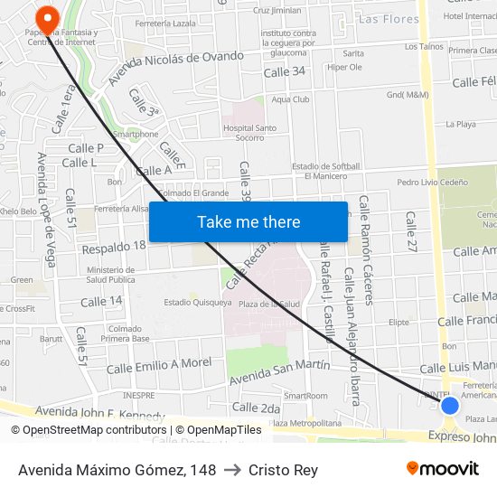 Avenida Máximo Gómez, 148 to Cristo Rey map