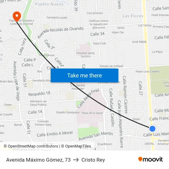 Avenida Máximo Gómez, 73 to Cristo Rey map