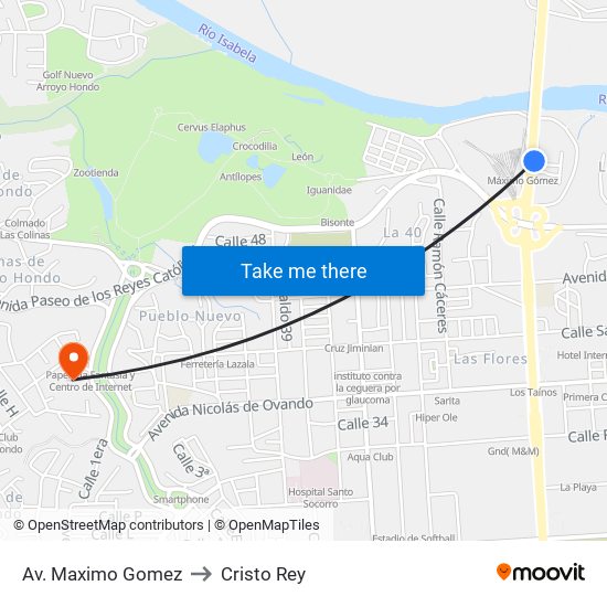 Av. Maximo Gomez to Cristo Rey map