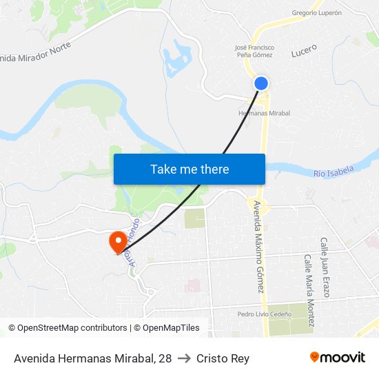 Avenida Hermanas Mirabal, 28 to Cristo Rey map