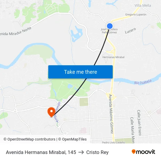 Avenida Hermanas Mirabal, 145 to Cristo Rey map
