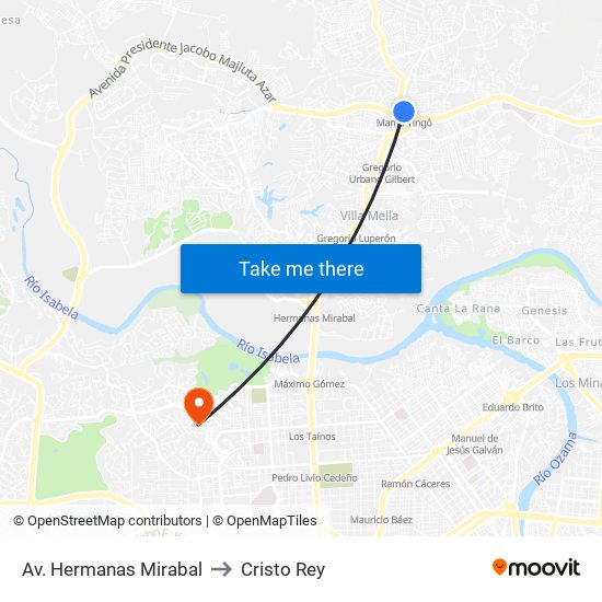 Av. Hermanas Mirabal to Cristo Rey map