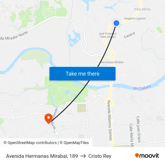 Avenida Hermanas Mirabal, 189 to Cristo Rey map