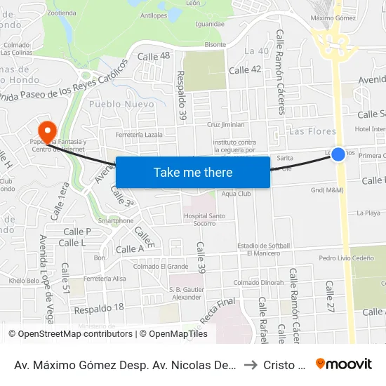 Av. Máximo Gómez Desp. Av. Nicolas De Ovando to Cristo Rey map
