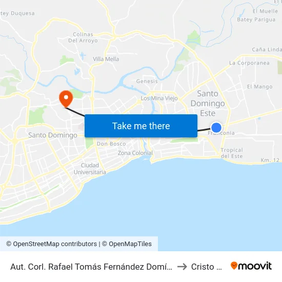 Aut. Corl. Rafael Tomás Fernández Domínguez to Cristo Rey map