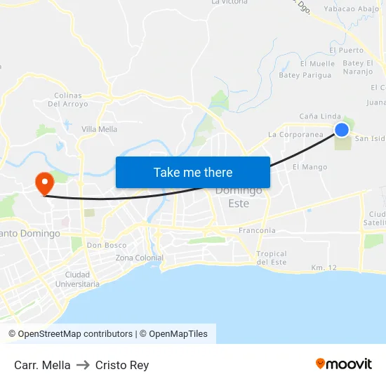 Carr. Mella to Cristo Rey map