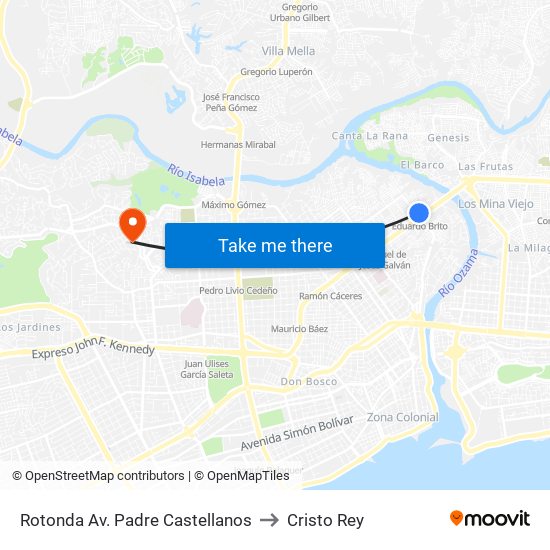 Rotonda Av. Padre Castellanos to Cristo Rey map