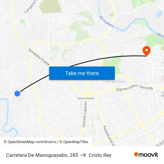 Carretera De Manoguayabo, 285 to Cristo Rey map