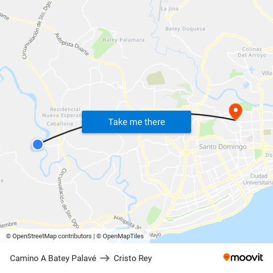 Camino A Batey Palavé to Cristo Rey map