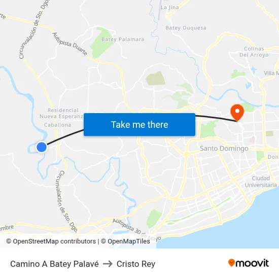 Camino A Batey Palavé to Cristo Rey map