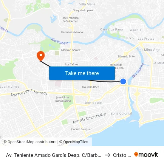 Av. Teniente Amado García Desp. C/Barbarin Mojica to Cristo Rey map