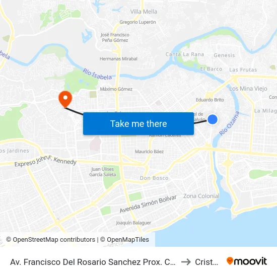 Av. Francisco Del Rosario Sanchez Prox. C/Hermanas Mirabal to Cristo Rey map