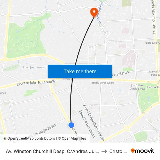 Av. Winston Churchill Desp. C/Andres Julio Aybar to Cristo Rey map