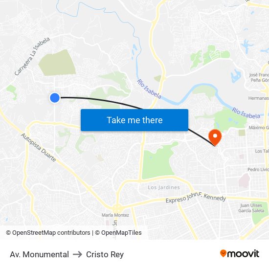 Av. Monumental to Cristo Rey map