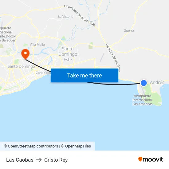 Las Caobas to Cristo Rey map