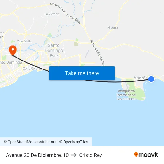 Avenue 20 De Diciembre, 10 to Cristo Rey map