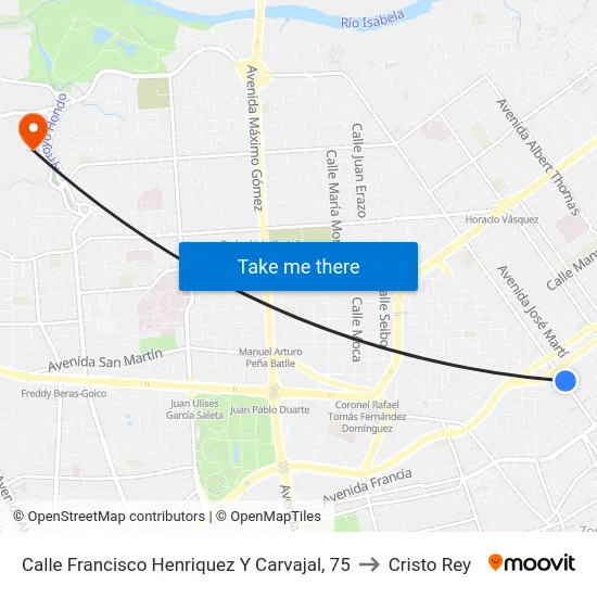 Calle Francisco Henriquez Y Carvajal, 75 to Cristo Rey map