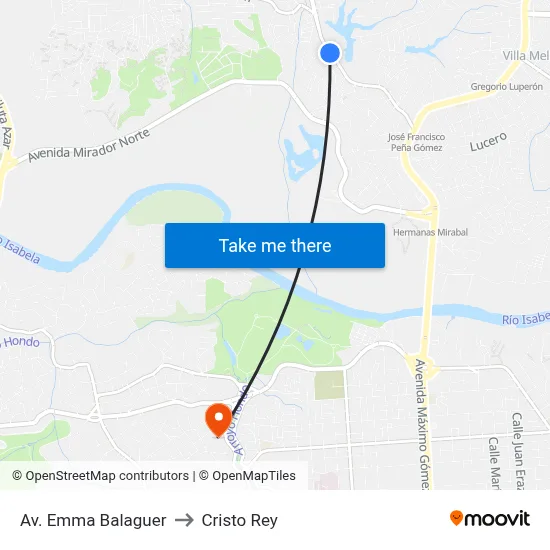 Av. Emma Balaguer to Cristo Rey map