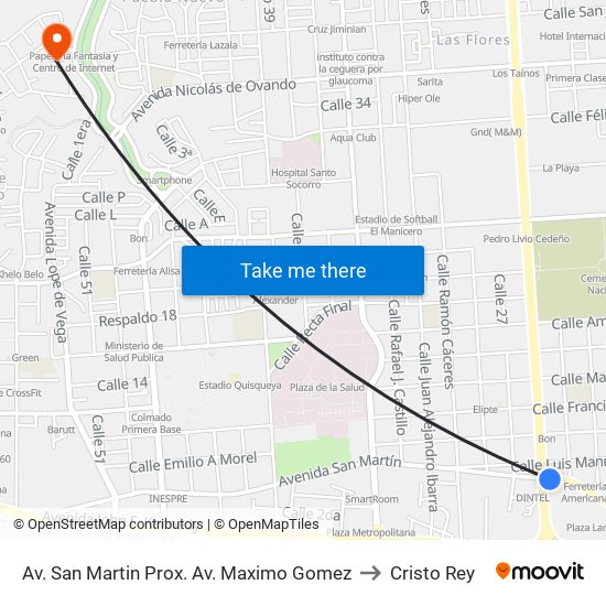 Av. San Martin Prox. Av. Maximo Gomez to Cristo Rey map